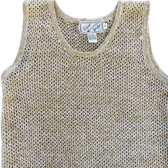 Vintage Retro Women's Gold Metallic Open Weave Sweater Tank - Size Small - Picture 2 of 7
